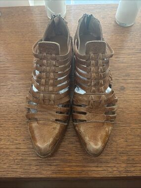 Bed Stu Tan Woven Leather Cutout Mules